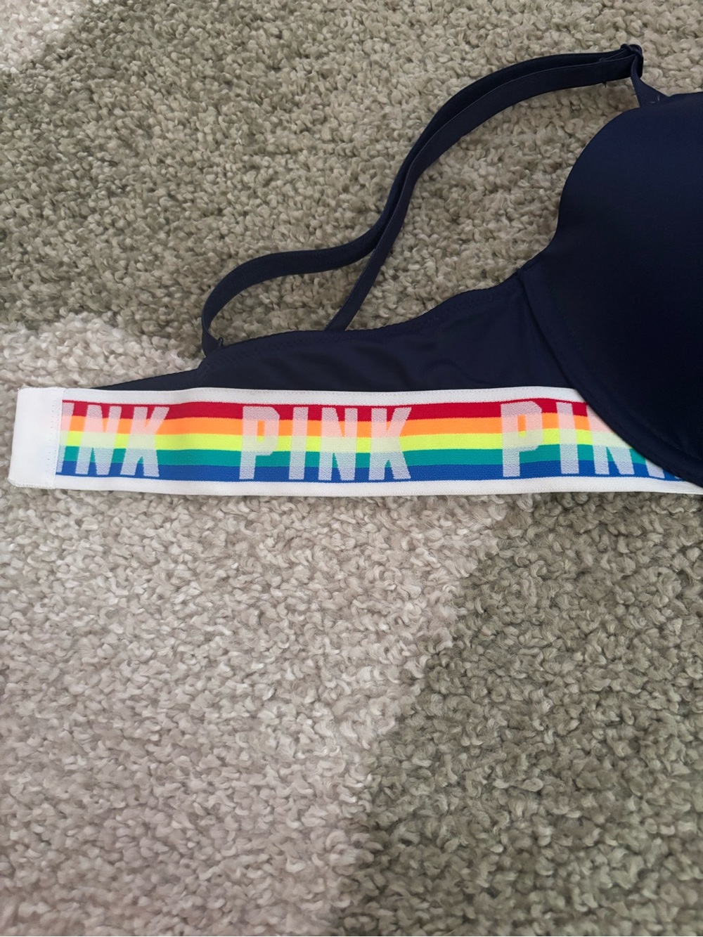 PINK Victoria's Secret Navy Blue Rainbow Wear Everywhere Lightly Lined Bra 36B - Picture 9 of 12